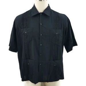 TropiCool Guayabera Black Short Sleeve Cigar Cuban